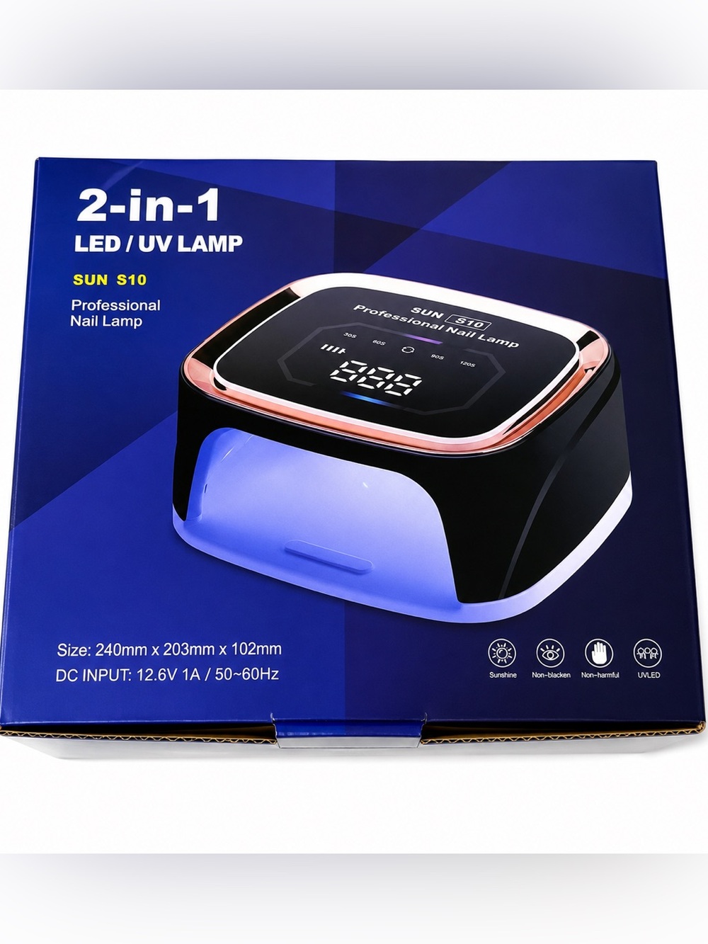 SUN S10 Professional 2-in-1 LED/UV Nail Lamp in Black with Rose Gold Trim
